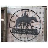 ROUND METAL COWBOY W/HORSE WELCOME SIGN