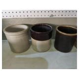 COLLECTION OF (3) BROWN & WHITE CROCKS