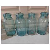 4 HALF GALLON BLUE BALL JARS W/GLASS LIDS