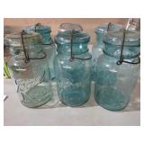 6 BALL QUART BLUE JARS W/ GLASS LIDS