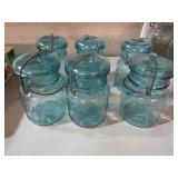 6 PINT BALL BLUE JARS W/GLASS LIDS