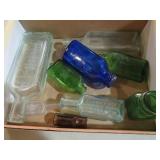 BOX OF OLD GLASS MEDICINE BOTTLES