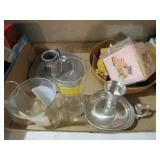 BOX OF PEWTER, COLLECTOR GLASSES & MISC