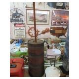 ANTIQUE METAL BANDED WOOD BUTTER CHURN