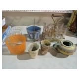 VINTAGE BAR SET WITH ICE BUCKET & POTTERY PIECES