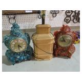(2) VINTAGE ROCK STONE CLOCKS & ANTIQUE LAMP