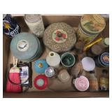 BOX OF MISC. ADVERTISEMENT PIECES,TINS