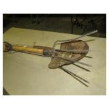 2 SPADE SHOVELS & PITCH FORK