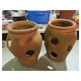 2 CLAY STRAWBERRY POTS