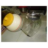 GLASS & VINTAGE CERAMIC COOKIE JAR