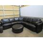 BASSETT BLK LEATHER 3 PC SECTIONAL SOFA & OTTOMAN