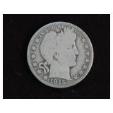 1915 S BARBER HALF DOLLAR 90% VG