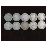 (10) BARBER DIMES 90% VARIOUS DATES & MM