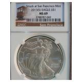 2013 S 1 OZ .999 SILVER EAGLE GRADED MS69