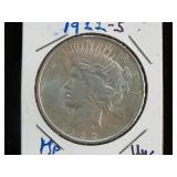 1922 S PEACE SILVER DOLLAR 90% UNC