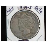 1934 S PEACE SILVER DOLLAR 90% VF DETAILS KEY DATE