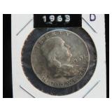 1963 D FRANKLIN HALF DOLLAR 90% XF TONED