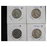 1942 P, 42 P, 43 P, 45 P WASHINGTON QTRS 90%