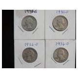 1948 S, 51 D, 56 D, 56 D WASHINGTON QTRS 90%