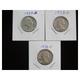 1957 D, 58 D, 58 D WASHINGTON QTRS 90%