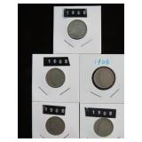(5) 1908 LIBERTY V NICKELS