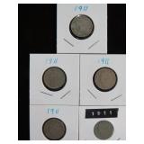 (5) 1911 LIBERTY V NICKELS