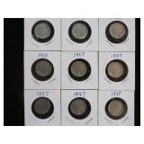 (9) 1927 BUFFALO NICKELS