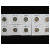 (10) 1937 BUFFALO NICKELS