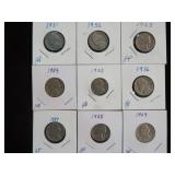 (9) JEFFERSON NICKELS VARIOUS DATES & MM