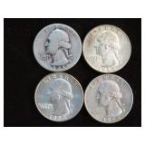 (4) WASH. QTRS 90% VARIOUS DATES & MM