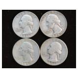 (4) WASH. QTRS 90% VARIOUS DATES & MM