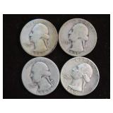 (4) WASH. QTRS 90% VARIOUS DATES & MM