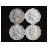 (4) WASH. QTRS 90% VARIOUS DATES & MM