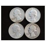 (4) WASH. QTRS 90% VARIOUS DATES & MM