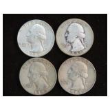 (4) WASH. QTRS 90% VARIOUS DATES & MM