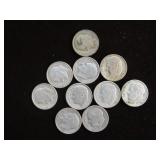 (10) ROOSEVELT DIMES 90% VARIOUS DATES & MM