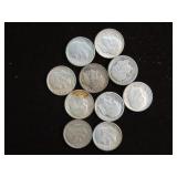 (10) ROOSEVELT DIMES 90% VARIOUS DATES & MM