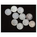 (10) ROOSEVELT DIMES 90% VARIOUS DATES & MM