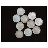(10) ROOSEVELT DIMES 90% VARIOUS DATES & MM