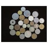 (27) FOREIGN COINS SOME SILVER & OLD DATES