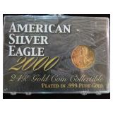 2000 1 OZ .999 SILVER EAGLE GOLD PLATED GEM BU