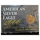 2000 1 OZ .999 SILVER EAGLE GOLD PLATED GEM BU
