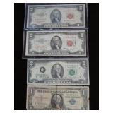 (3) $2 BILLS & 1 DOLLAR SILVER CERTIFICATE