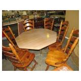 OCTANGULAR DINETTE TABLE W/6 WOOD CHAIRS