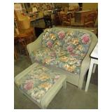 WICKER PADDED LOVE SEAT & OTTOMAN