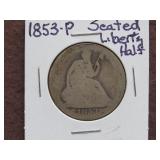 1853 P SEATED LIBERTY HALF DOLLAR 90%