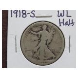 1918 S WALKING LIBERTY HALF DOLLAR 90%