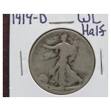 1919 D WALKING LIBERTY HALF DOLLAR 90%