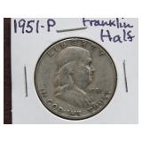 1951 P FRANKLIN HALF DOLLAR 90%