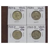 1957 D, 58 D, 59 P, 60 D WASHINGTON QTRS. 90%